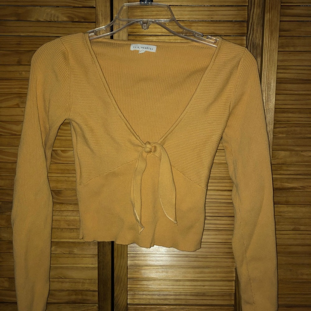 🌞Yellow ribbed sweater with tie front